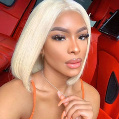 Blonde Straight  Lace Closure Bob Wig 150% Density  (Pre-Made)