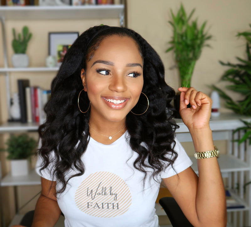 KELLI (Kinky Straight) Headband Wig( With Wand Curls)